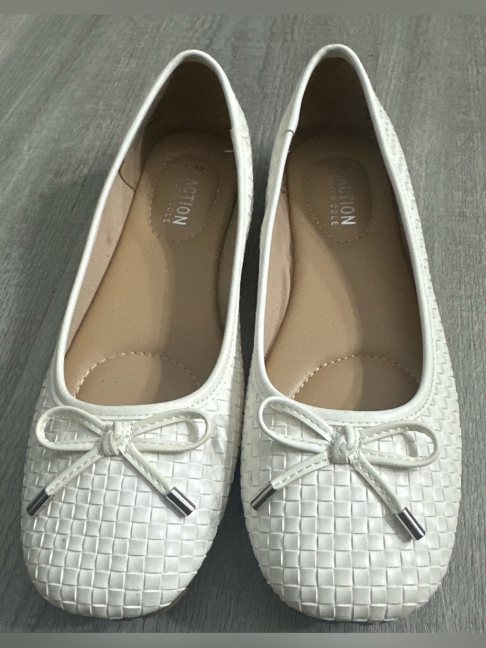 White Woven Flats with Bow